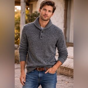 J.Crew Men's Gray/Black 100% Lambs Wool Collar Neck Sweater